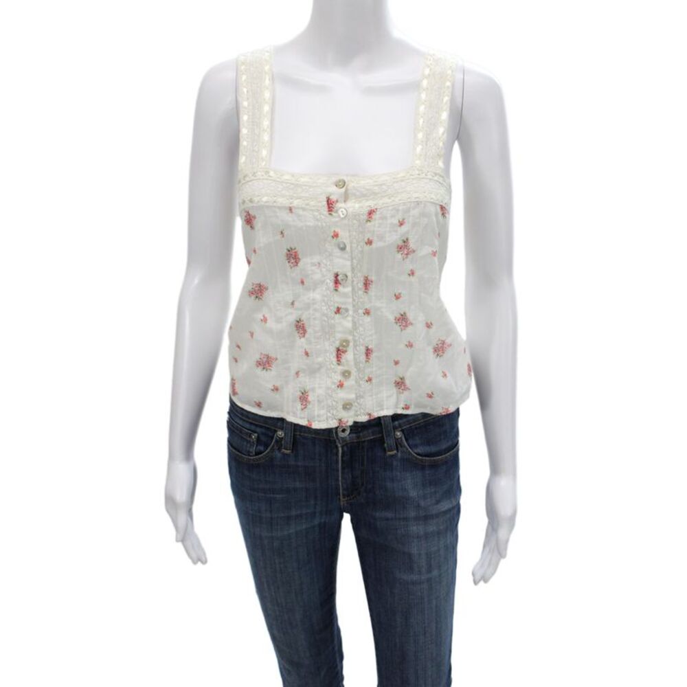 Love Shack Fancy Womens Camisole Button Up White Floral Square Neck Size M - Picture 1 of 7